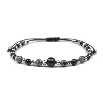 Bransoletka celebrytka czarny TURMALIN OBSYDIAN HEMATYT ochrona i spokój